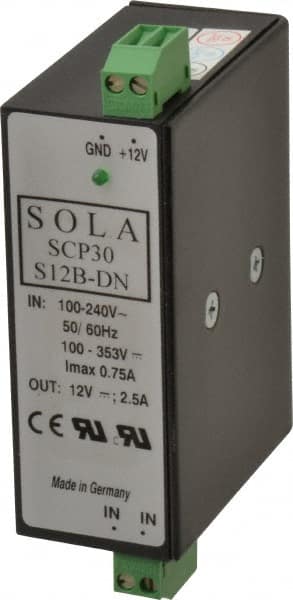 Sola/Hevi-Duty SCP30S12B-DN 30 Watt, 2.50 Amp, 264 VAC, 375 VDC Input, 12 VDC Output, Chassis, DIN Rail Power Supply 