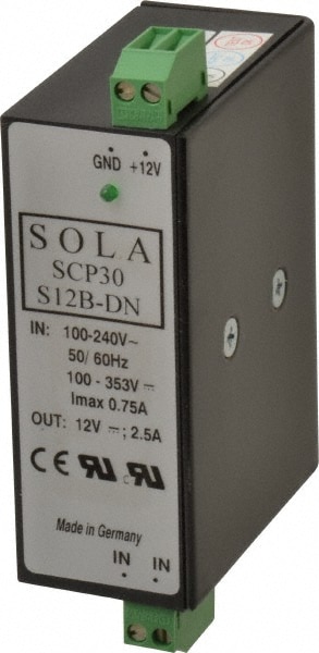 Sola/Hevi-Duty SCP30S12B-DN 30 Watt, 2.50 Amp, 264 VAC, 375 VDC Input, 12 VDC Output, Chassis, DIN Rail Power Supply Image