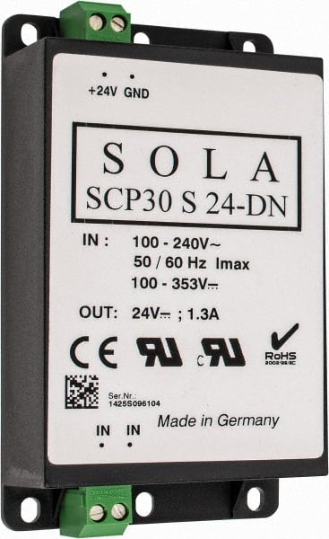 Sola/Hevi-Duty SCP30S24-DN 30 Watt, 1.30 Amp, 264 VAC, 375 VDC Input, 24 VDC Output, Chassis, DIN Rail Power Supply 