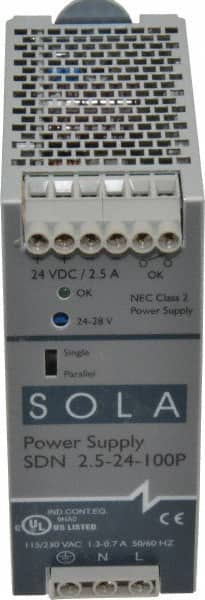 60 Watt, 2.50 Amp, 230 VAC Input, 24 VDC Output, DIN Rail Power Supply