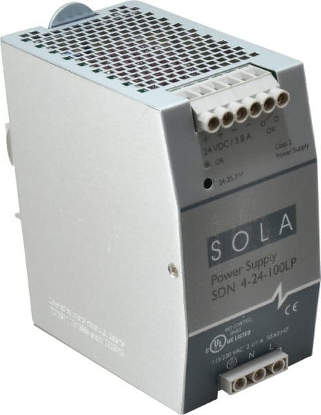Sola/Hevi-Duty SDN4-24-100LP 92 Watt, 3.8 Amp, 230 VAC Input, 24 VDC Output, DIN Rail Power Supply 