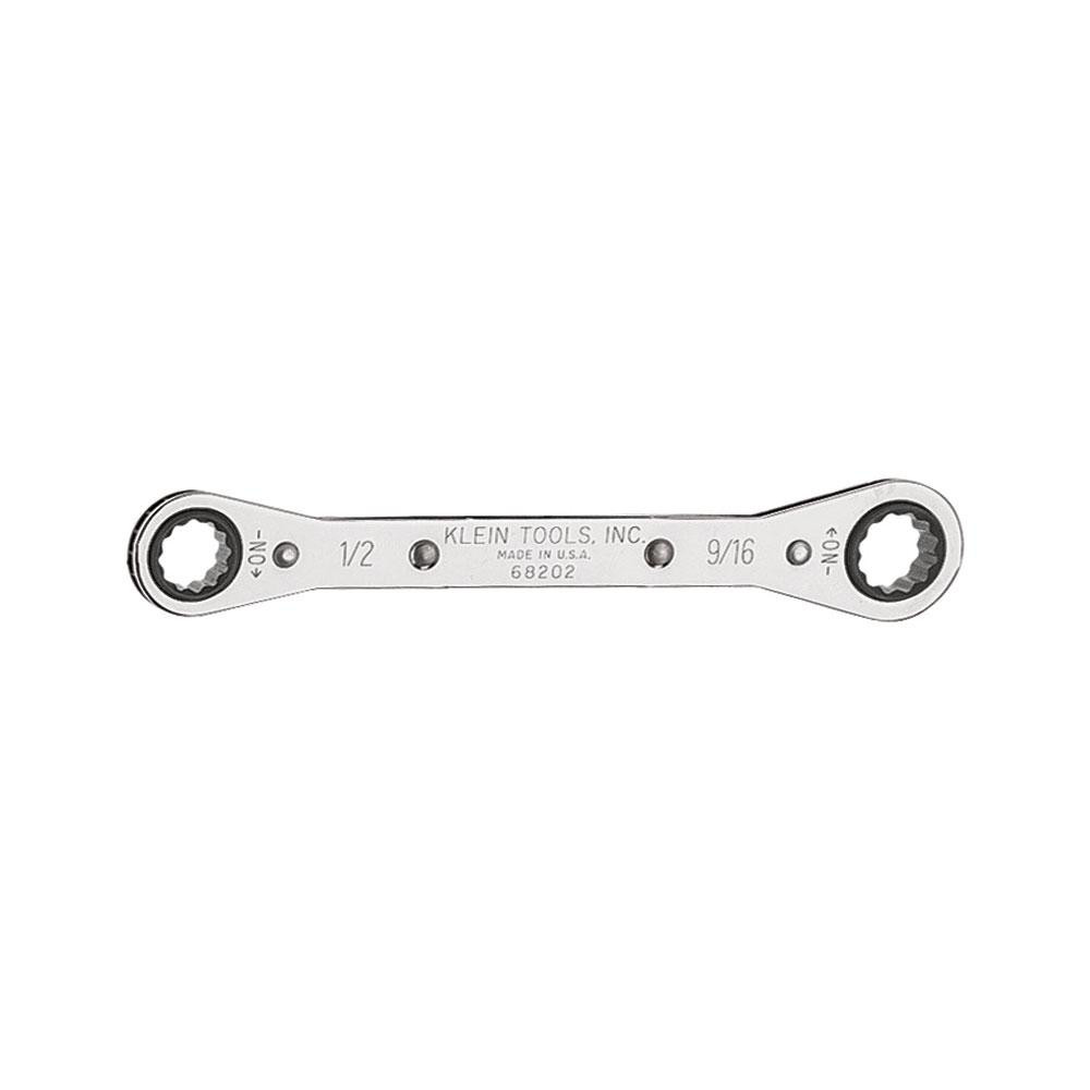 Klein Tools Offset Box End Wrench: 1/2 x 9/16", 12 Point, Double End - Steel, Chrome Finish | Part #68202