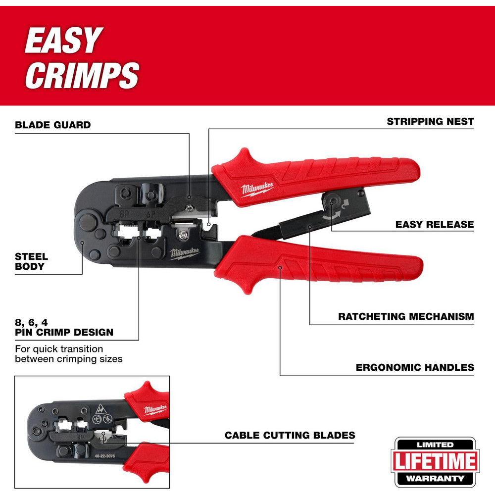 Milwaukee Tool - Ratcheting Modular Crimper & Stripper, Straight