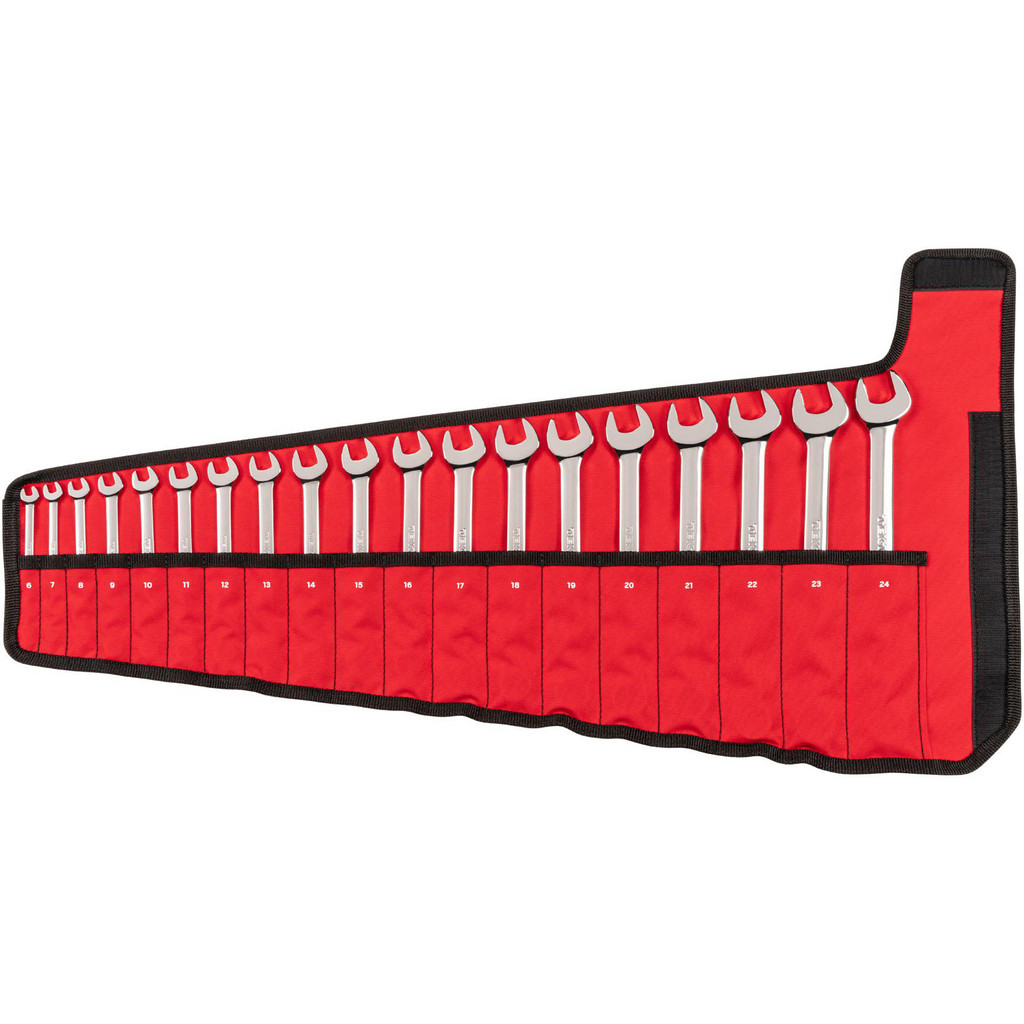 Tekton Combination Wrench Set: 19 Pc, 6 mm - 24 mm Wrench, Metric - 15 deg Head Offset Angle, Polished Chrome Finish | Part #WCB94202