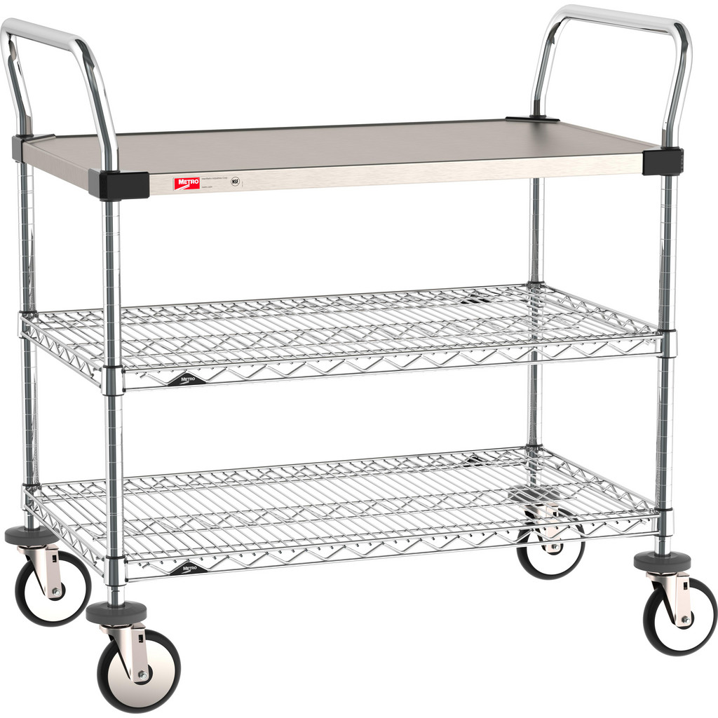 Metro 36 Long 21 Wide 304 Stainless Steel  ChromePlated Steel 375 lb Capacity Silver  4 Swivel Replaceable Casters Resilient Rubber