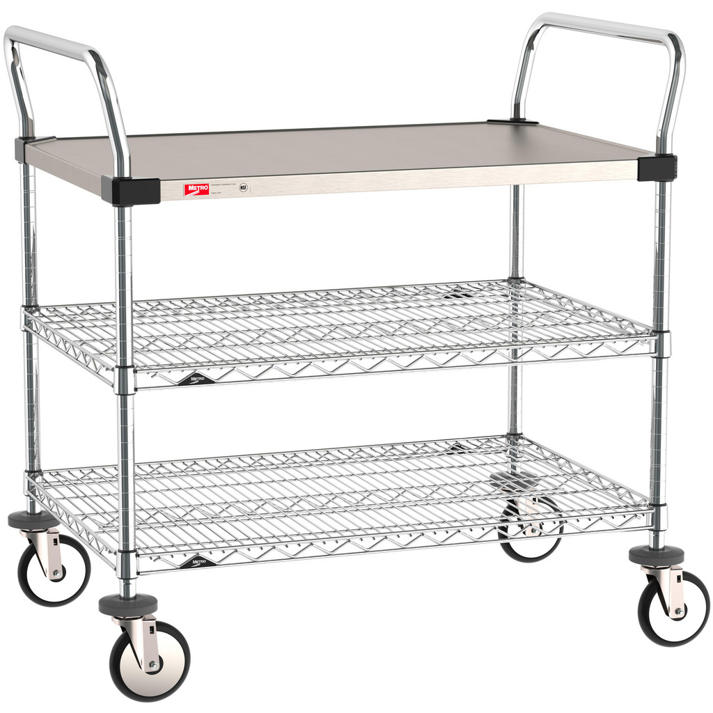Metro 36 Long 24 Wide 304 Stainless Steel  ChromePlated Steel 375 lb Capacity Silver  4 Swivel Replaceable Casters Resilient Rubber