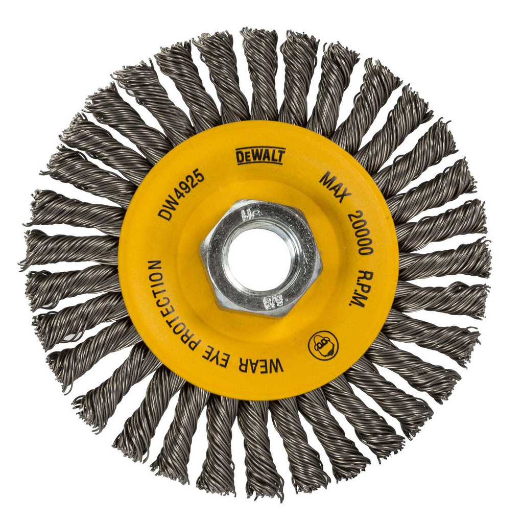 DeWALT 4" OD, 5/8-11 Arbor Hole, Knotted Steel Wheel Brush - 0.02" Filament Diam, 20,000 RPM | Part #DW4925