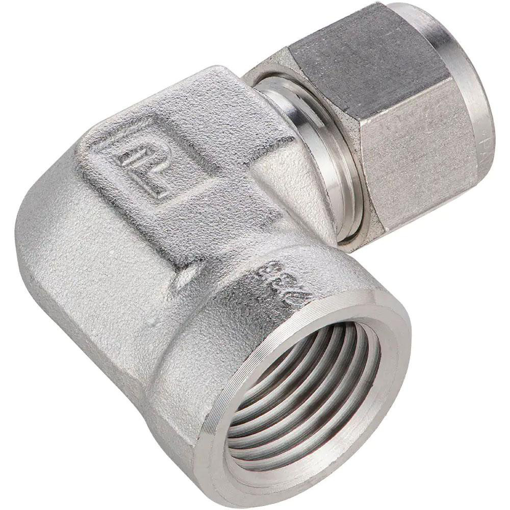 Compression Tube Female Elbow: 1/4-18, 1/2" Tube OD, Compression x FNPT - Stainless Steel