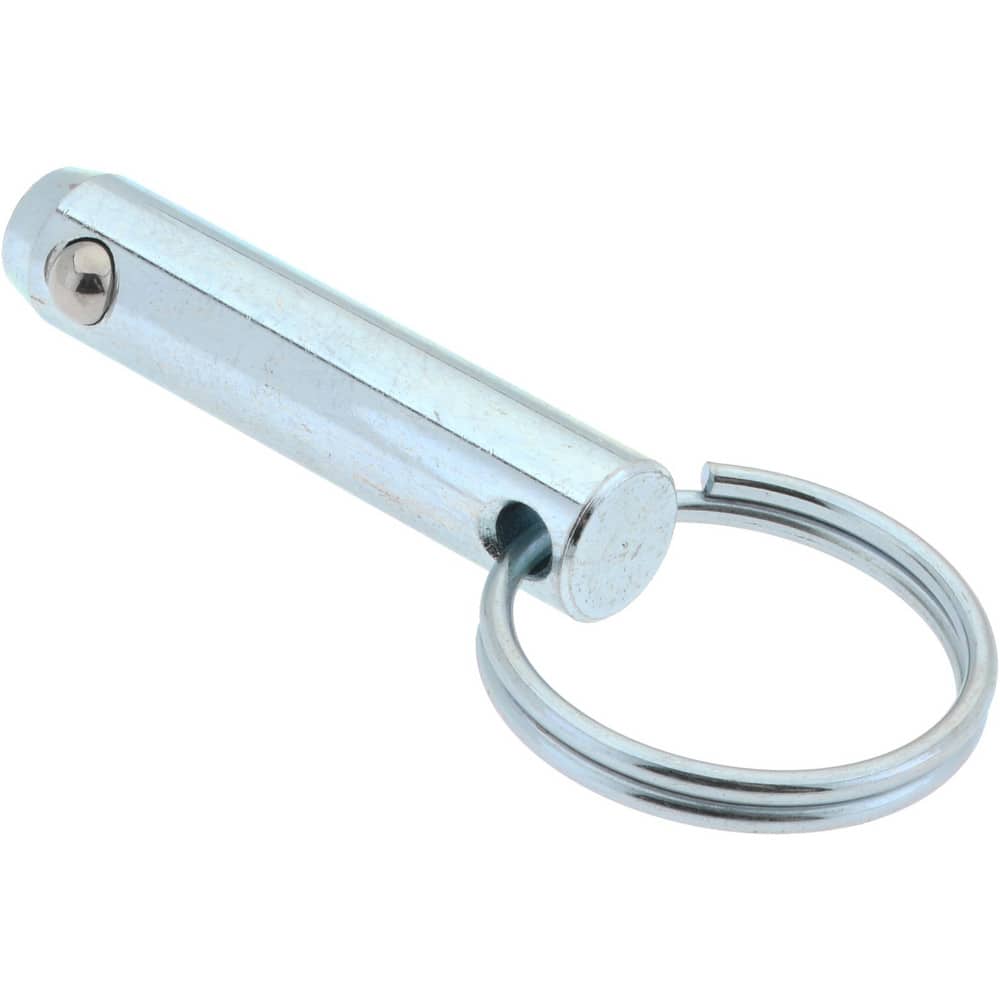 3/8 Pin Diam, 1-1/2 Long, Zinc Plated Steel Ball Lock Hitch Pin