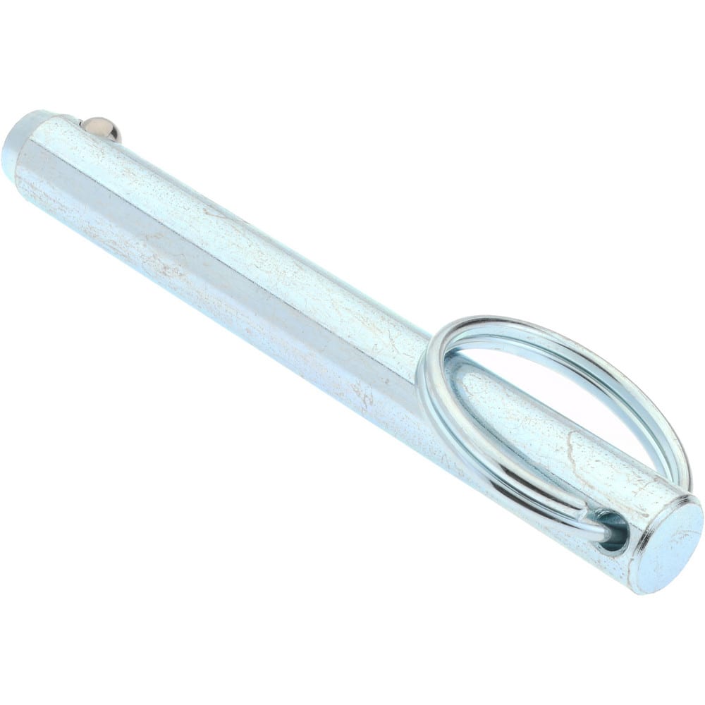 3/8 Pin Diam, 1-1/2 Long, Zinc Plated Steel Ball Lock Hitch Pin