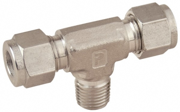 Parker 6MBT6N-316 Compression Tube Male Branch Tee: 3/8-18" Thread, Compression x Compression x MNPT Image