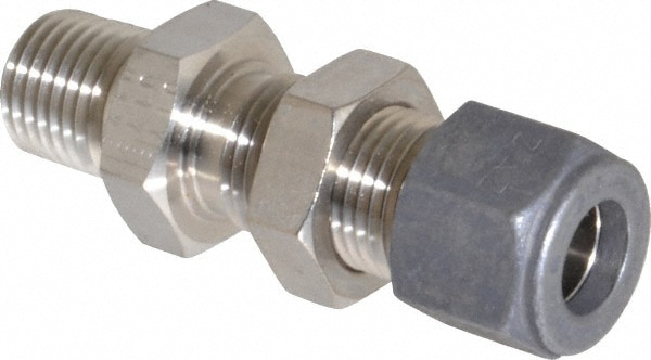 Parker 6-4 FH2BZ-SS Compression Tube Bulkhead Connector: 1/4" Thread, Compression x MNPT Image