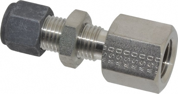 Parker 4-4 GH2BZ-SS Compression Tube Bulkhead Female Connector: 1/4" Thread, Compression x FNPT Image