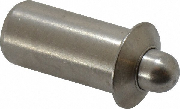 0.786" Body Len x 3/8" Body Diam, 0.234" Plunger Diam, 2.5 Lb Init to 7 Lb Final End Force, 0.786" Len Under Flange, Stainless Steel Press Fit Spring Plunger