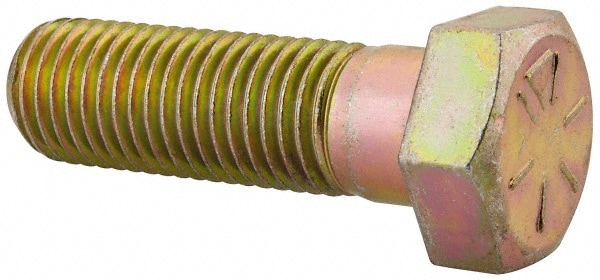 Hex Head Cap Screw: 1-8 x 3-1/4", Grade 8 Steel, Zinc Yellow Dichromate Finish
