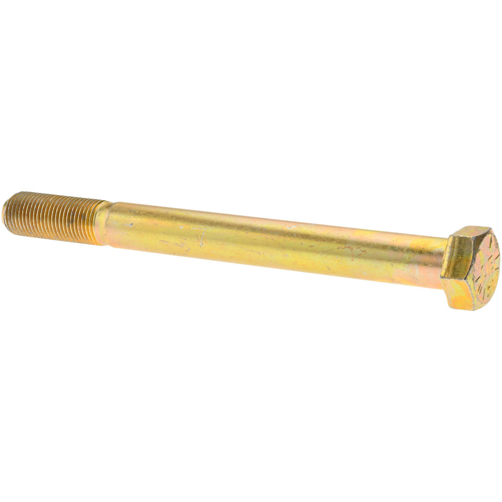 Made in North America | Value Collection Hex Head Cap Screw: 9/16-18, 6" Length Under Head, Grade 8 Steel, Yellow Zinc Dichromate Finish - Partially