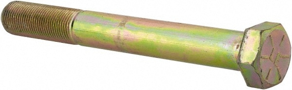 Hex Head Cap Screw: 7/8-14 x 7-1/2", Grade 8 Steel, Zinc Yellow Dichromate Finish