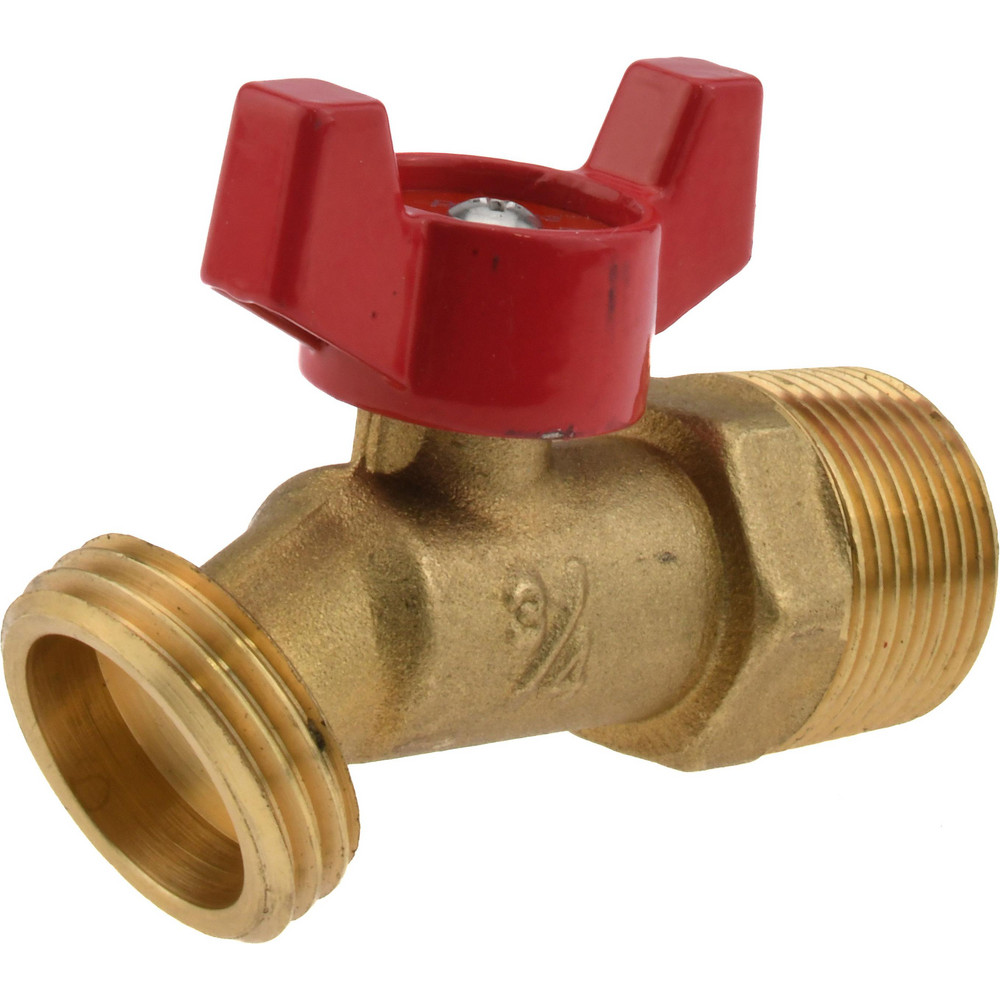 3/4" Pipe, 125 psi WOG Rating, 1" Long Shank, Brass Hose Bibb, Stop Valve