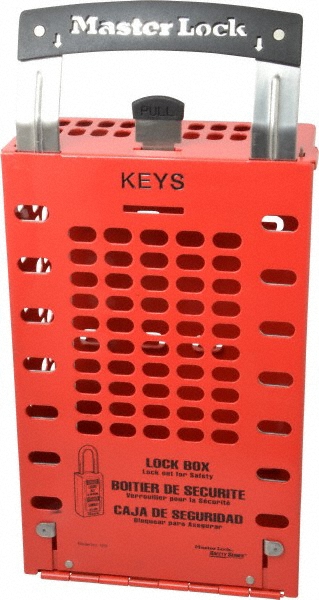 3-1/2" Deep x 6-3/8" Wide x 12-3/4" High, Portable & Wall Mount Group Lockout Box - Red, 14 Padlocks