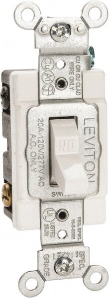 Leviton CSB2-20W 2 Pole, 120 to 277 VAC, 20 Amp, Commercial Grade Toggle Wall Switch 