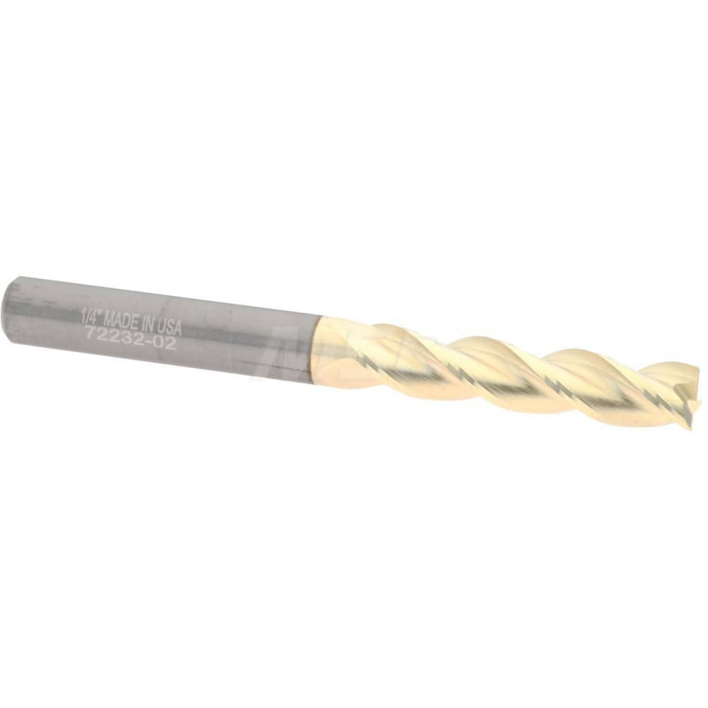 Accupro 35025018C5 Square End Mill: 1/4 Dia, 1-1/8 LOC, 1/4 Shank Dia, 2-1/2 OAL, 3 Flutes, Solid Carbide 