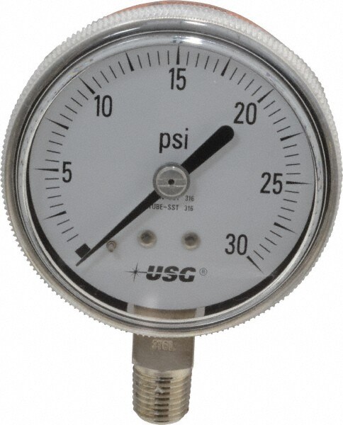Pressure Gauge: 2-1/2" Dial, 1/4" Thread, Lower Mount