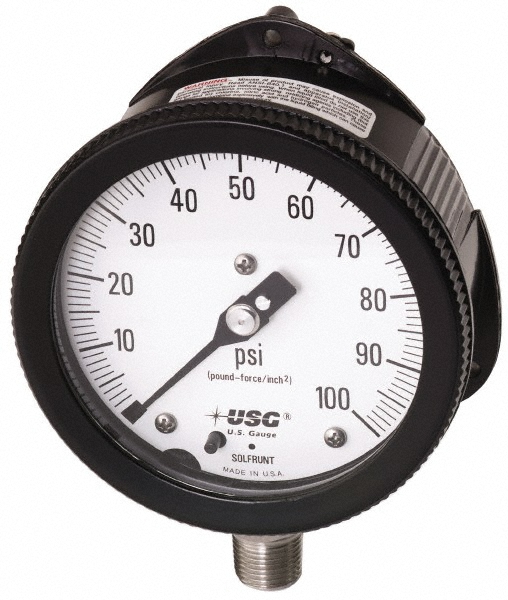 Pressure Gauge: 6" Dial, 1/2" Thread, Lower Mount - Thermoplastic Case, 0.5% of Scale Accuracy