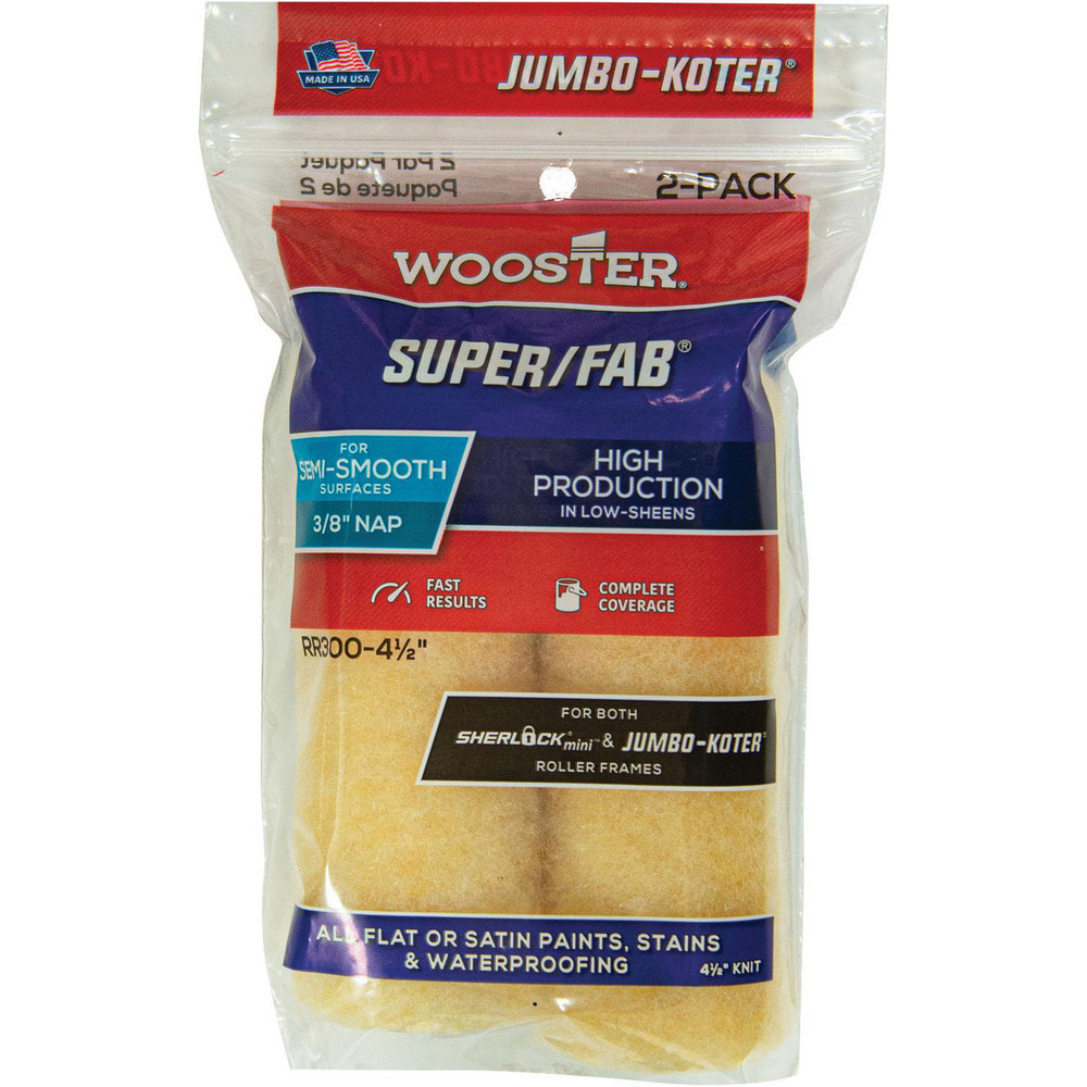 General Purpose Paint Roller Cover: 3/8" Nap, 4-1/2" Wide - Smooth Texture, Fabric