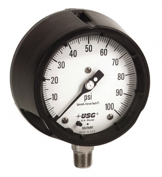 Pressure Gauge: 4-1/2" Dial, 1/2" Thread, Lower Mount