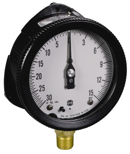 Pressure Gauge: 4-1/2" Dial, 1/2" Thread, Lower Mount