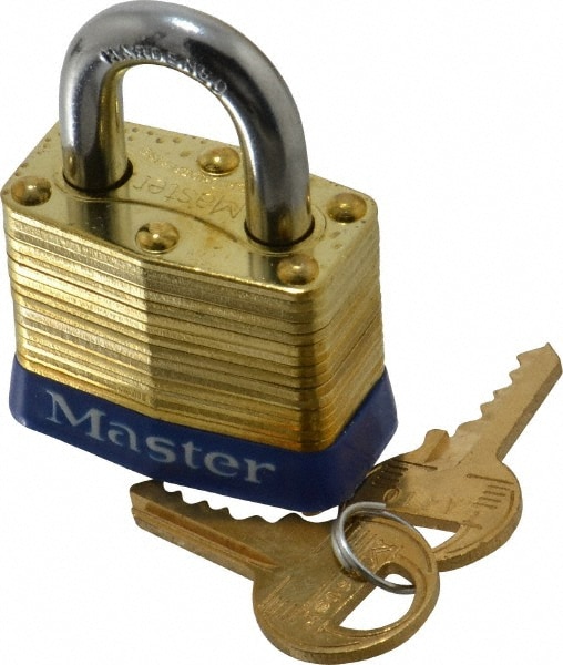 Master Lock - Padlock: Brass, Keyed Alike, 1-1/8″ Wide - 00473975