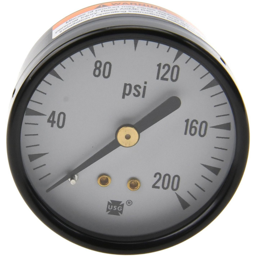 Pressure Gauge: 2" Dial, 1/4" Thread, Center Back Mount - 3-2-3% of Scale Accuracy