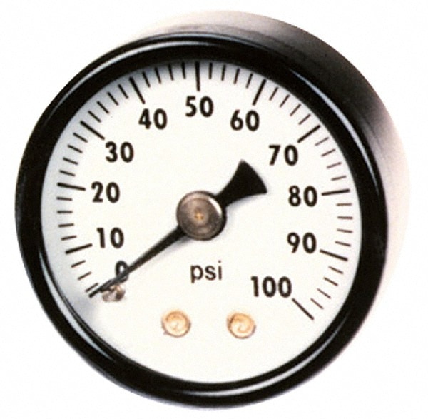 Pressure Gauge: 1-1/2" Dial, 0 to 160 psi, 1/8" Thread, NPT, Center Back Mount