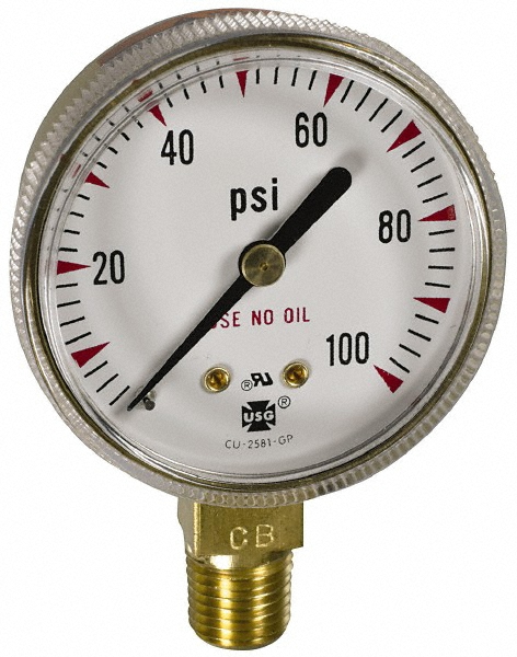 Pressure Gauge: 2" Dial, 1/4" Thread, Lower Mount - 3-2-3% of Scale Accuracy