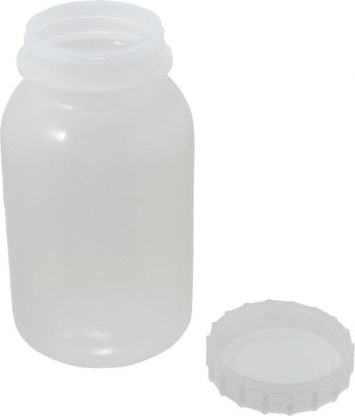 32 to 63.9 oz Polyethylene Wide-Mouth Bottle: 3.9" Dia, 7" High