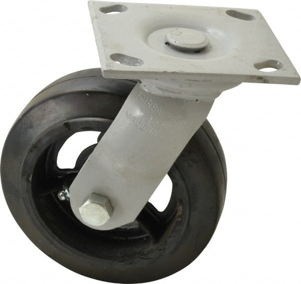 Fairbanks 322-6-RTI Swivel Top Plate Caster: Mold on Rubber, 6" Wheel Dia, 2" Wheel Width, 675 lb Capacity, 7-1/2" OAH 