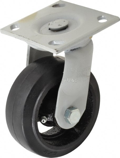 Fairbanks 322-5-HCI Swivel Top Plate Caster: Mold on Rubber, 5" Wheel Dia, 2" Wheel Width, 675 lb Capacity, 6-1/2" OAH 