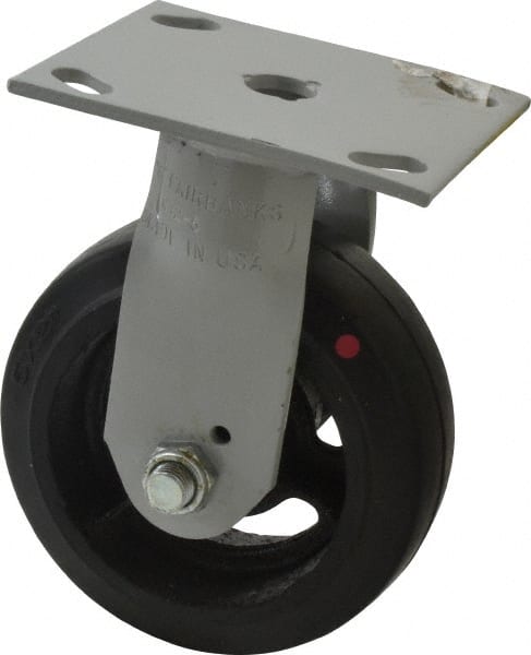 Fairbanks N32-5-HCI Rigid Top Plate Caster: Mold on Rubber, 5" Wheel Dia, 2" Wheel Width, 675 lb Capacity, 6-1/2" OAH 