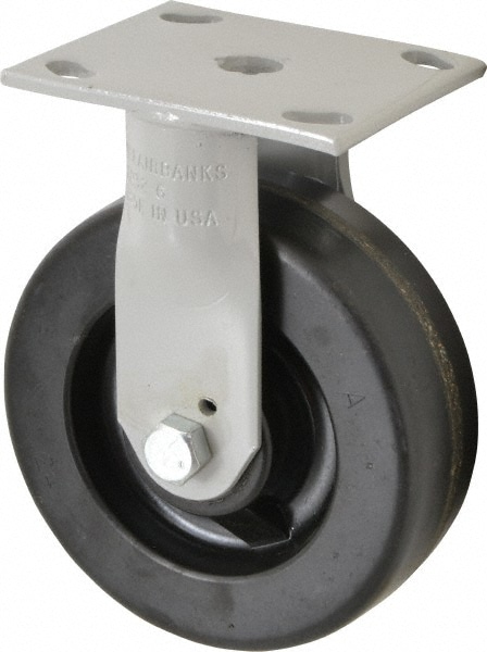 Rigid Top Plate Caster: Phenolic, 6" Wheel Dia, 2" Wheel Width, 1,200 lb Capacity, 7-1/2" OAH