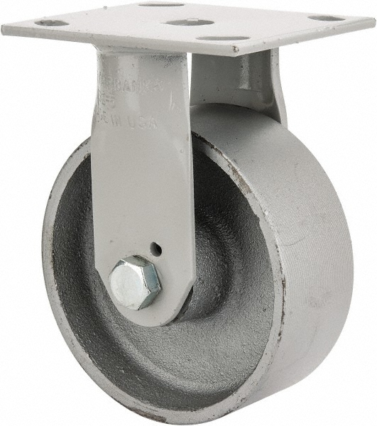 Rigid Top Plate Caster: Semi-Steel, 5" Wheel Dia, 2" Wheel Width, 1,000 lb Capacity, 6-1/2" OAH - 4.5" Plate Length, 4" Plate Width