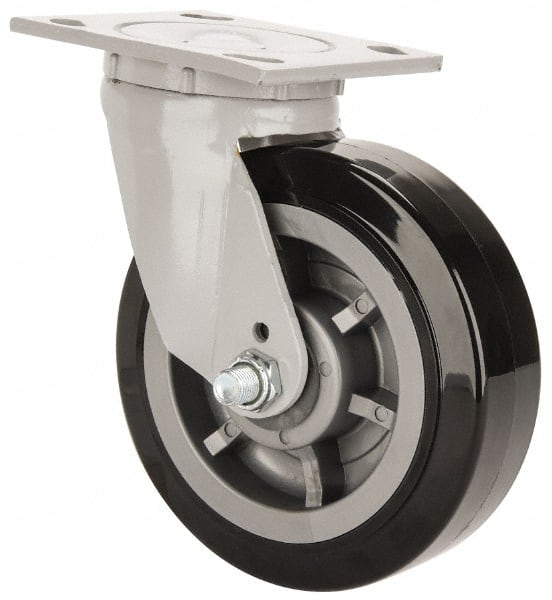 Fairbanks N22-6-PRB Swivel Top Plate Caster: Polyurethane, 6" Wheel Dia, 2" Wheel Width, 750 lb Capacity, 7-1/4" OAH 