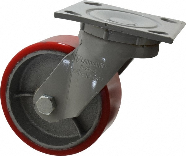 Fairbanks N22-5-PO Swivel Top Plate Caster: Polyurethane, 5" Wheel Dia, 2" Wheel Width, 700 lb Capacity, 6-1/2" OAH 