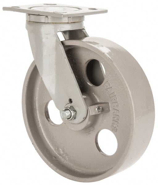 Fairbanks N22-8-IRB Swivel Top Plate Caster: Semi-Steel, 8" Wheel Dia, 2" Wheel Width, 1,200 lb Capacity, 9-1/2" OAH 