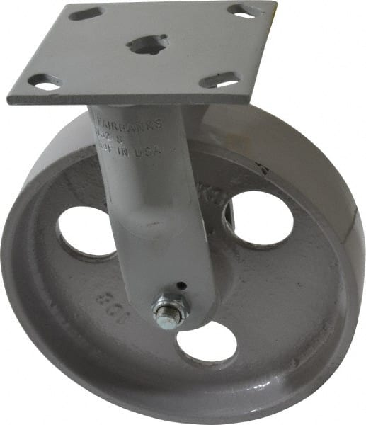 Fairbanks N32-8-IRB Rigid Top Plate Caster: Semi-Steel, 8" Wheel Dia, 2" Wheel Width, 1,200 lb Capacity, 9-1/2" OAH 