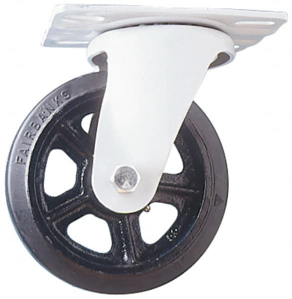 Fairbanks 24-10-HC Swivel Top Plate Caster: Rubber, 10" Wheel Dia, 2-1/2" Wheel Width, 1,500 lb Capacity, 11-3/4" OAH 