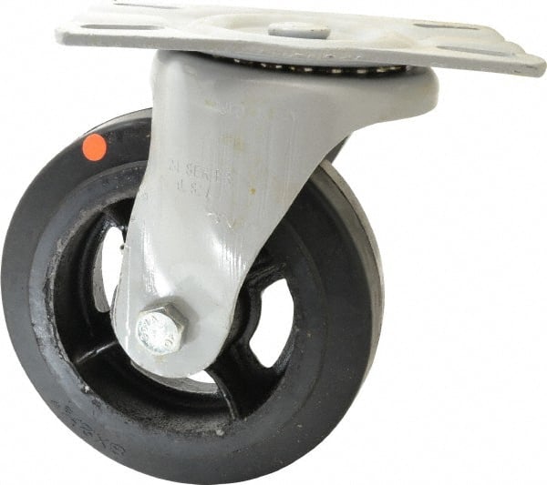 Fairbanks 24-85-HC Swivel Top Plate Caster: Rubber, 8" Wheel Dia, 2-1/2" Wheel Width, 1,300 lb Capacity, 9-3/4" OAH 