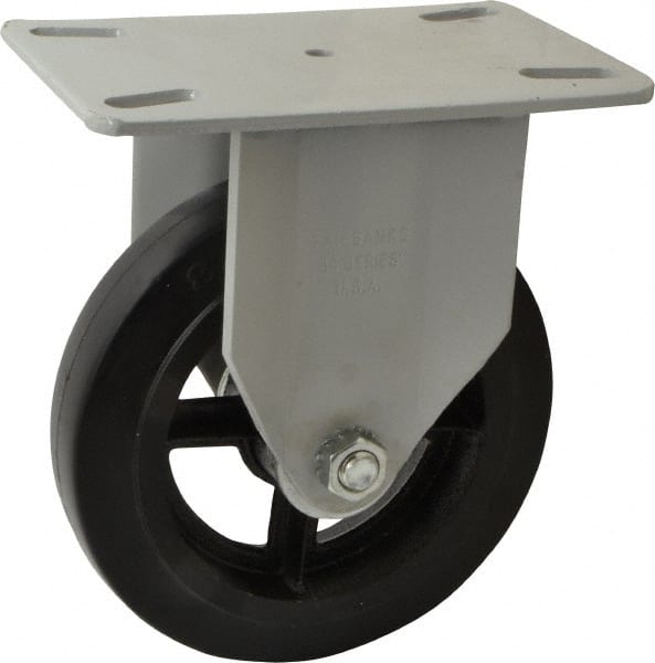 Fairbanks 34-8-HC Rigid Top Plate Caster: Rubber, 8" Wheel Dia, 2" Wheel Width, 1,000 lb Capacity, 9-3/4" OAH 