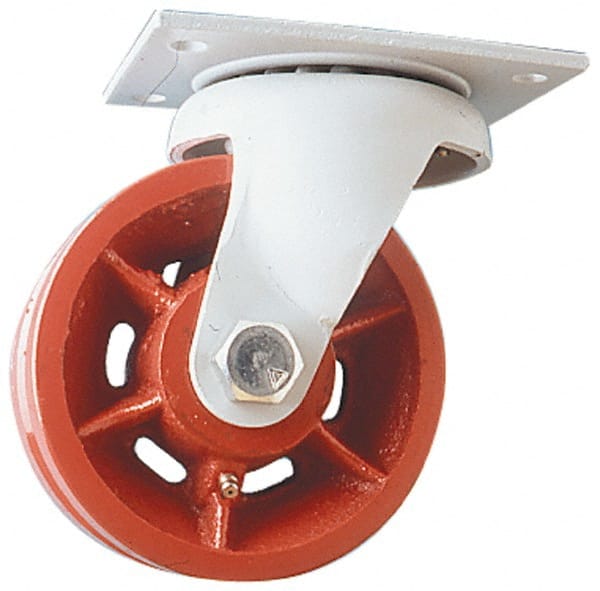 Fairbanks 25-8-DU Swivel Top Plate Caster: Ductile Iron, 8" Wheel Dia, 2-1/2" Wheel Width, 2,500 lb Capacity, 10" OAH 
