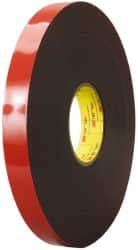 Black Double-Sided Acrylic Foam Tape: 1/2" Wide, 36 yd Long, 45 mil Thick, Acrylic Adhesive