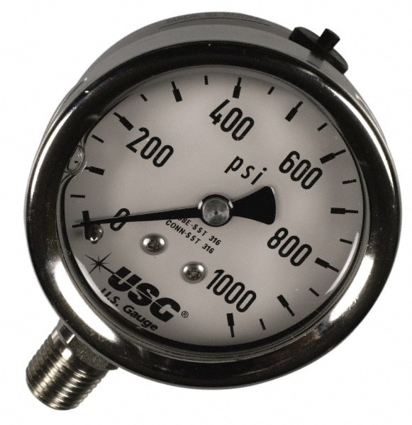 Pressure Gauge: 2-1/2" Dial, 1/4" Thread, Lower Mount